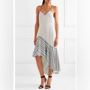 Jonathan Simkhai 100% Silk Slip Dress White & Black Striped High-Low Maxi Size 4